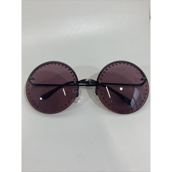Brian Atwood Purple Round Rimless Rhinestone Sunglasses with Case